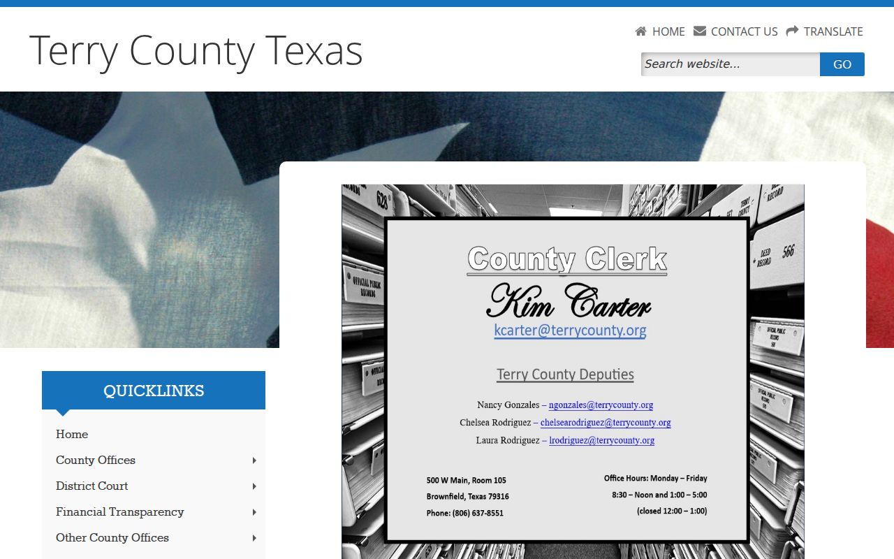 Terry County Clerk page showing the Online Records 1981 to Present link