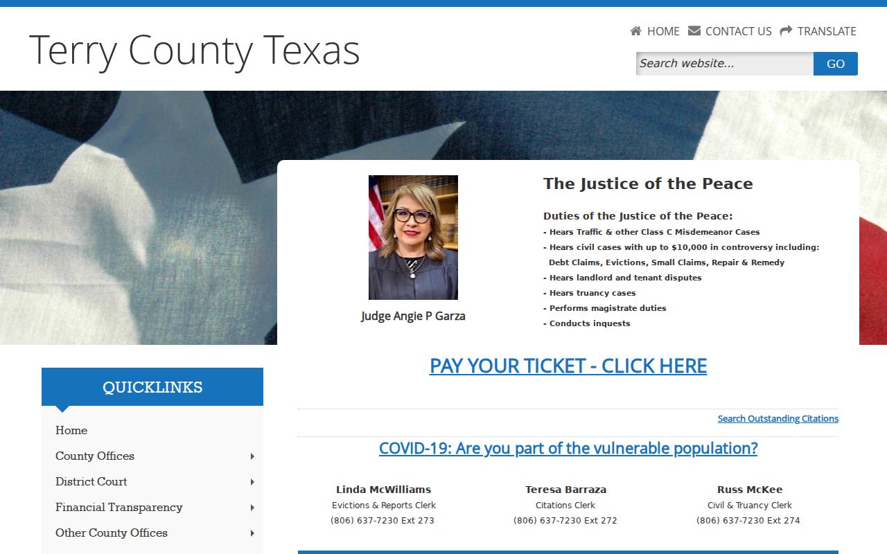 Terry County Justice of the Peace traffic and civil information page