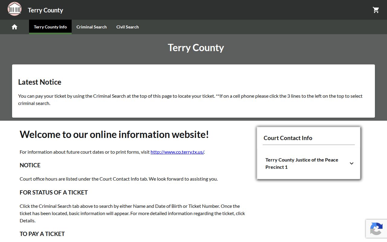 GovRec payment landing linked by Terry County Justice of the Peace